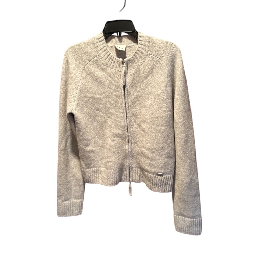 Enor Women's Merino Wool Knit Zip Up Sweater Light Grey Size F